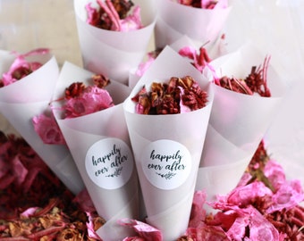 Confetti biodegradable rose petal with DIY petal cone and sticker set bulk buy, comes with personalised design