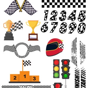 Racing Flagge SVG oder PNG Datei zum Schneiden, Renn Flagge Clipart, Start & Ziel Flaggen, Rennampeln, Rennbanner, Karierte Flaggen und Zahlen