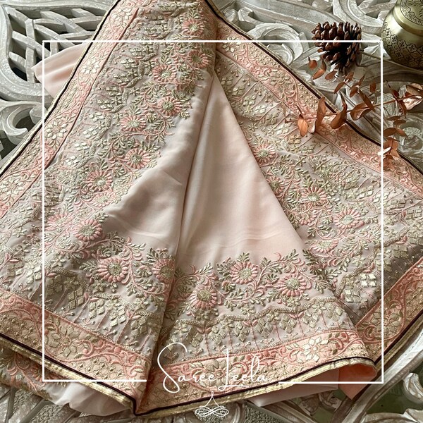 Pink Peach Mixed Embroidered Saree