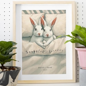 Personalized Couple Print, Custom Bunny Illustration, Anniversary Engagement Valentines Gift Idea, Rabbit Love Print, Love Poster