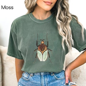Comfortable Bug Tee, Boho Shirt, Oversized, Garment Dyed, Aesthetic Naturalist Shirt, Cottagecore, Vintage Beetle T-Shirt, Cute Insect Shirt