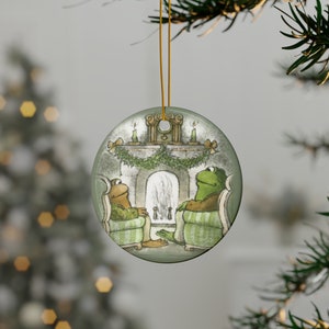 Frog and Toad Christmas Ceramic Ornament, Custom Frog and Toad Ornament, Childrens Book Characters Ornament, Cottagecore Ornament