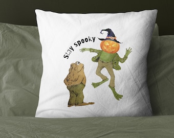 Frog And Toad Ghost Halloween Pillow, Light Academia, Gift for friend, Vintage Classic Book Pillow Cover, Frog And Toad, Book Lover Gift