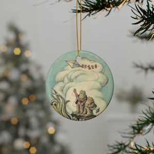 Frog and Toad Christmas Ceramic Ornament, Custom Frog and Toad Ornament, Childrens Book Characters Ornament, Cottagecore Ornament