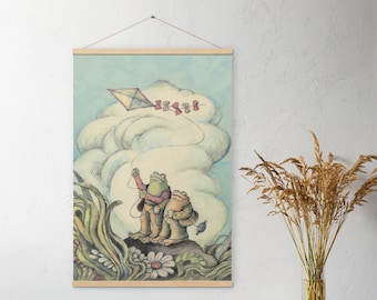 Vintage Frog And Toad Posters with Wood Hangers, Ideal Friends Gift, Arnold Lobel Art Print, Frog Wall Decor, Frog Art, Light Academia Decor