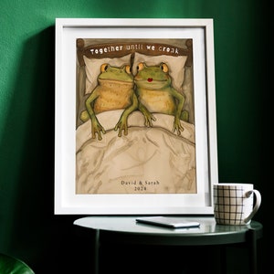 Personalized Couple Print, Custom Frog Illustration, Anniversary Engagement Valentines Gift Idea, Frog Love Print, Love Poster, Lovers Print