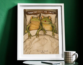 Personalized Couple Print, Custom Frog Illustration, Anniversary Engagement Valentines Gift Idea, Frog Love Print, Love Poster, Lovers Print