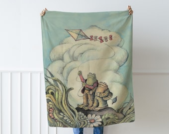 Velveteen Plush Frog and Toad Blanket, Vintage Reading Lovers Blanket, Book Lovers Blanket, Cute Frog Blanket, Aesthetic Book Illustration