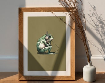 Retro Frog Wall Art, Music Wall Art Poster, Music Poster, Frog Poster, Frog Print, Art Froggy Wall Decor, Student Room Wall Decor, Toad Art