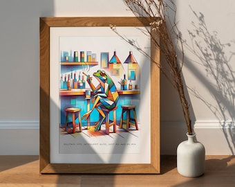 Cubism Frog Poster, Funny Froggy Print, Art Froggy Wall Decor, Toad Print, Frog Lover Poster, Retro Poster, Frog Lover Gift, Alcoholic Gift