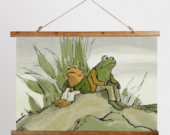 Vintage Frog And Toad Doing Nothing Posters with Wood Hangers, Friends Gift, LGBT Pride, Arnold Lobel Art Print, Frog Wall Decor