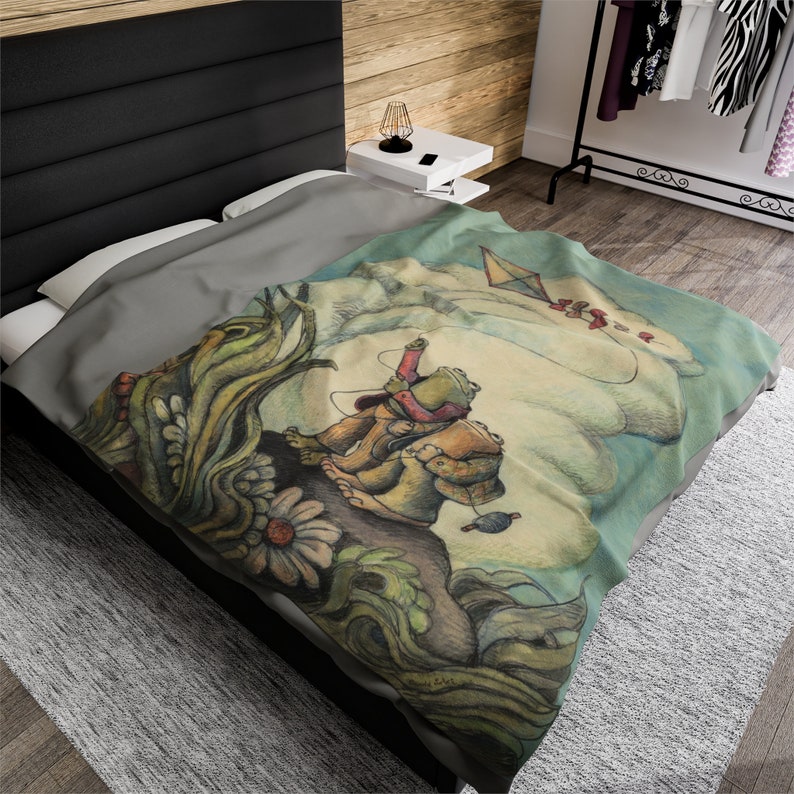 Velveteen Plush Frog and Toad Blanket, Vintage Reading Lovers Blanket, Book Lovers Blanket, Cute Frog Blanket, Aesthetic Book Illustration image 4