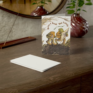 Valentine Vintage Greeting card with Frog and Toad best friends illustration, Gift for loved ones, LGBT, Reading Lovers, Book Lovers