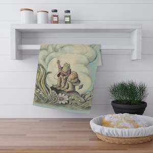 Frog and Toad  Kitchen Towel, Vintage Reading Lovers Tea Towel, Book Lovers Towel, Cute Frog Kitchen Towel, Aesthetic Book Illustration