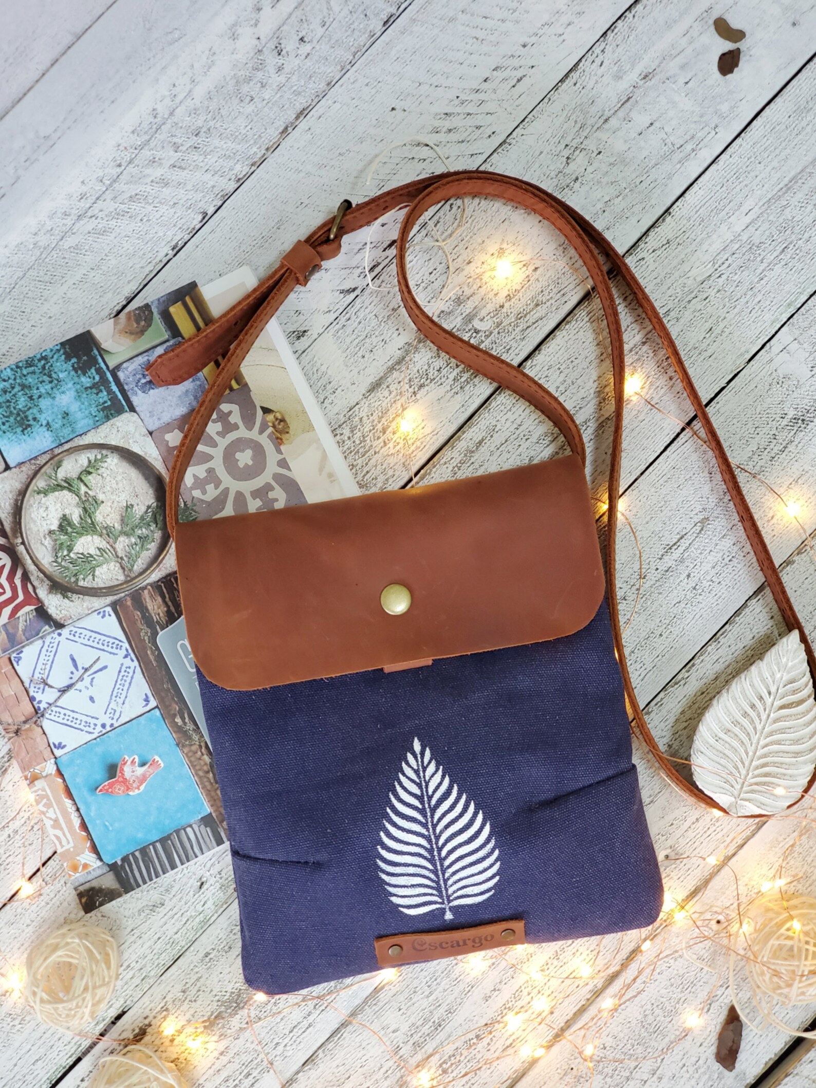 Cotton Leather Crossbody Bag Handmade Blockprint Etsy