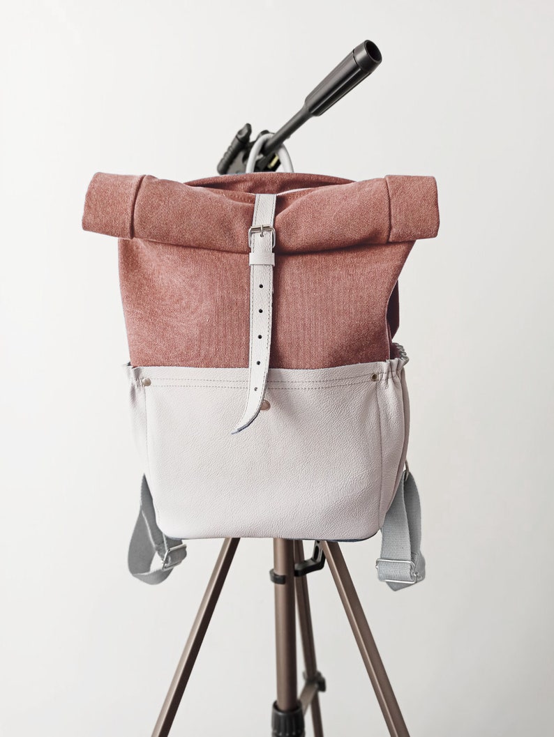 Waxed Canvas And Leather Stylish Canvas Women Roll Top Zipper B Waxed Canvas And Leather Stylish Canvas Women Roll Top Zipper B