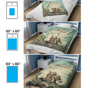 May include: A whimsical illustration of two frogs holding a kite on a blue and green background. The illustration is printed on a soft, plush throw blanket. The blanket is available in three sizes: 30 inches by 40 inches, 50 inches by 60 inches, and 60 inches by 80 inches.