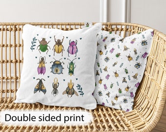 Vintage Insect Collection Pillow Cover, Boho Beetle Design