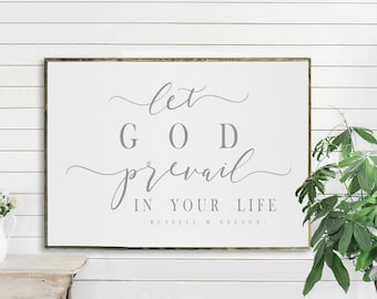 let god prevail in your life | horizontal | living front room | minimalist farmhouse | flat canvas wall art | inspirational | Ready to Frame