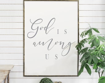 God is among us | living front room | minimalist farmhouse | flat canvas wall art | scripture | inspirational | Ready to Frame