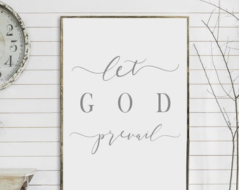 let god prevail | living front room | minimalist farmhouse | flat canvas wall art | scripture | inspirational | Ready to Frame