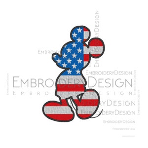 May include: A red, white, and blue Mickey Mouse silhouette with the American flag design.