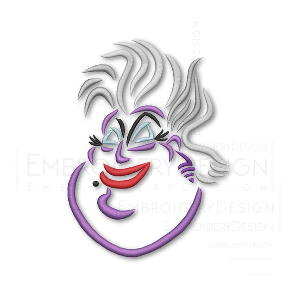 The Little Mermaid Ursula Face Sketch Embroidery Machine Design Pes Instant Digital Download File