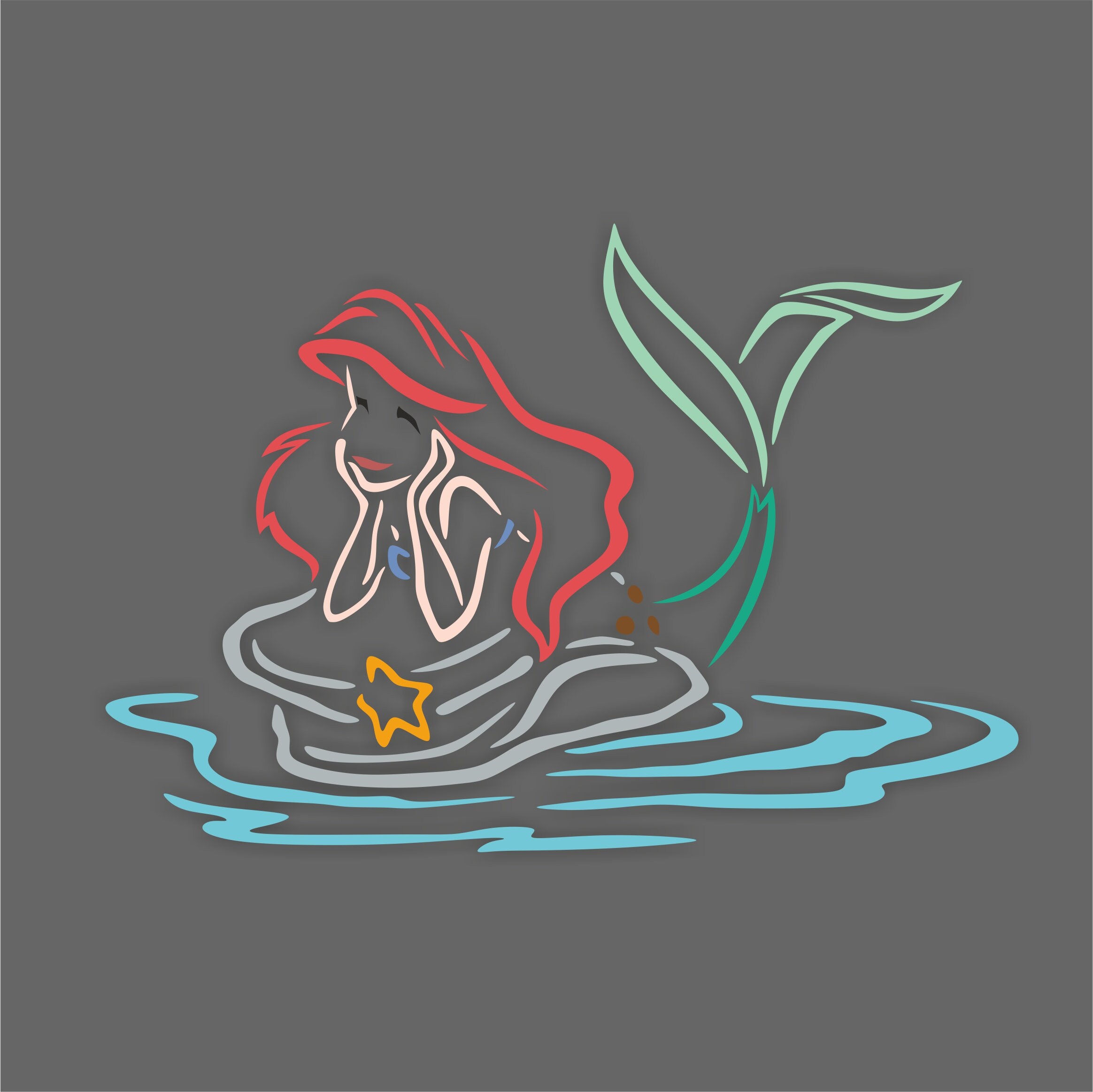 La Sirenita Ariel Tierra Gráficos SVG Dxf EPS Png Cdr Ai Pdf Vector Art Clipart descarga instantánea Archivo de impresión de corte digital Boceto