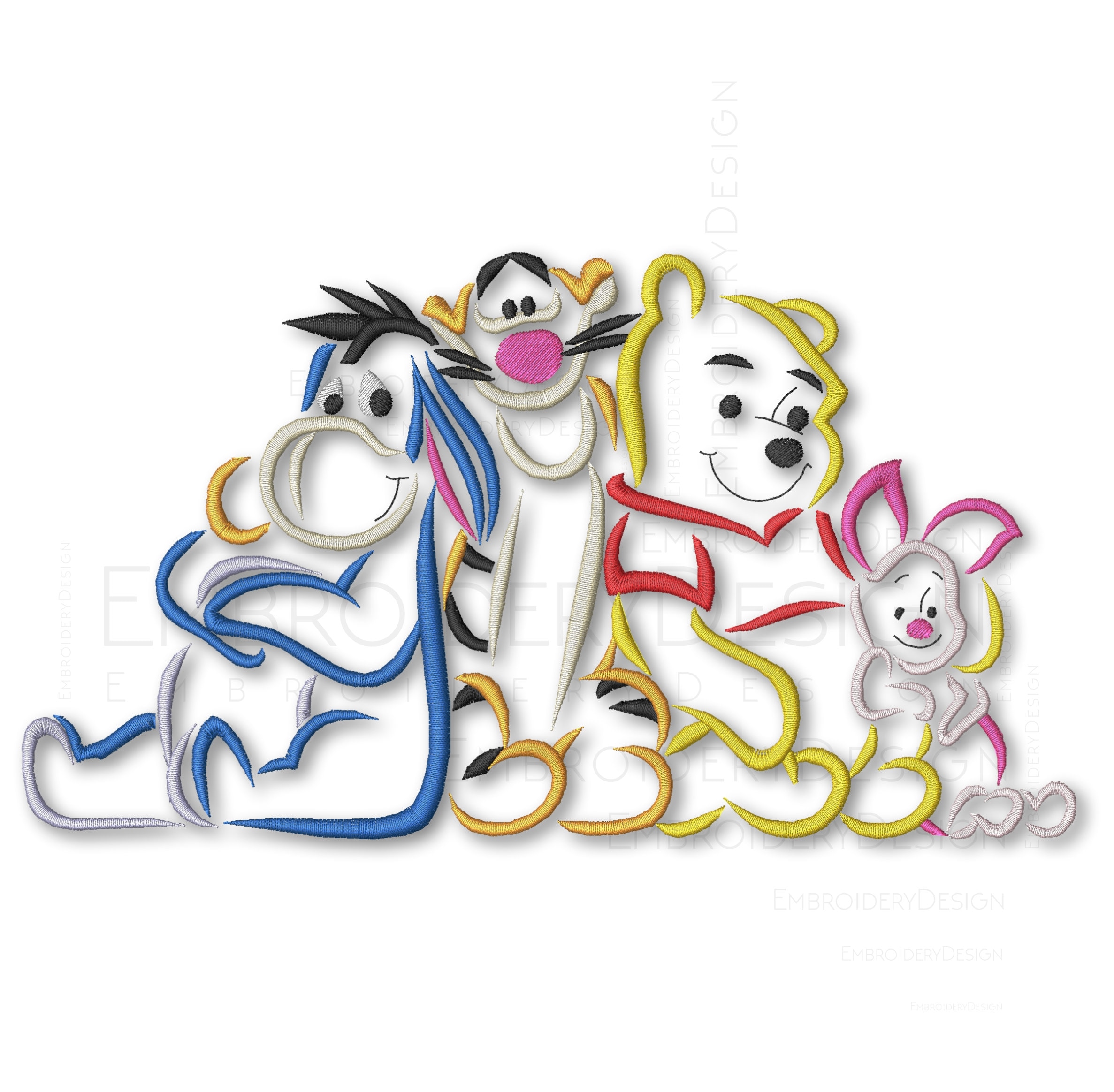 Winnie the Pooh Friends Embroidery Design: Eeyore, Tigger, Piglet (PES File)