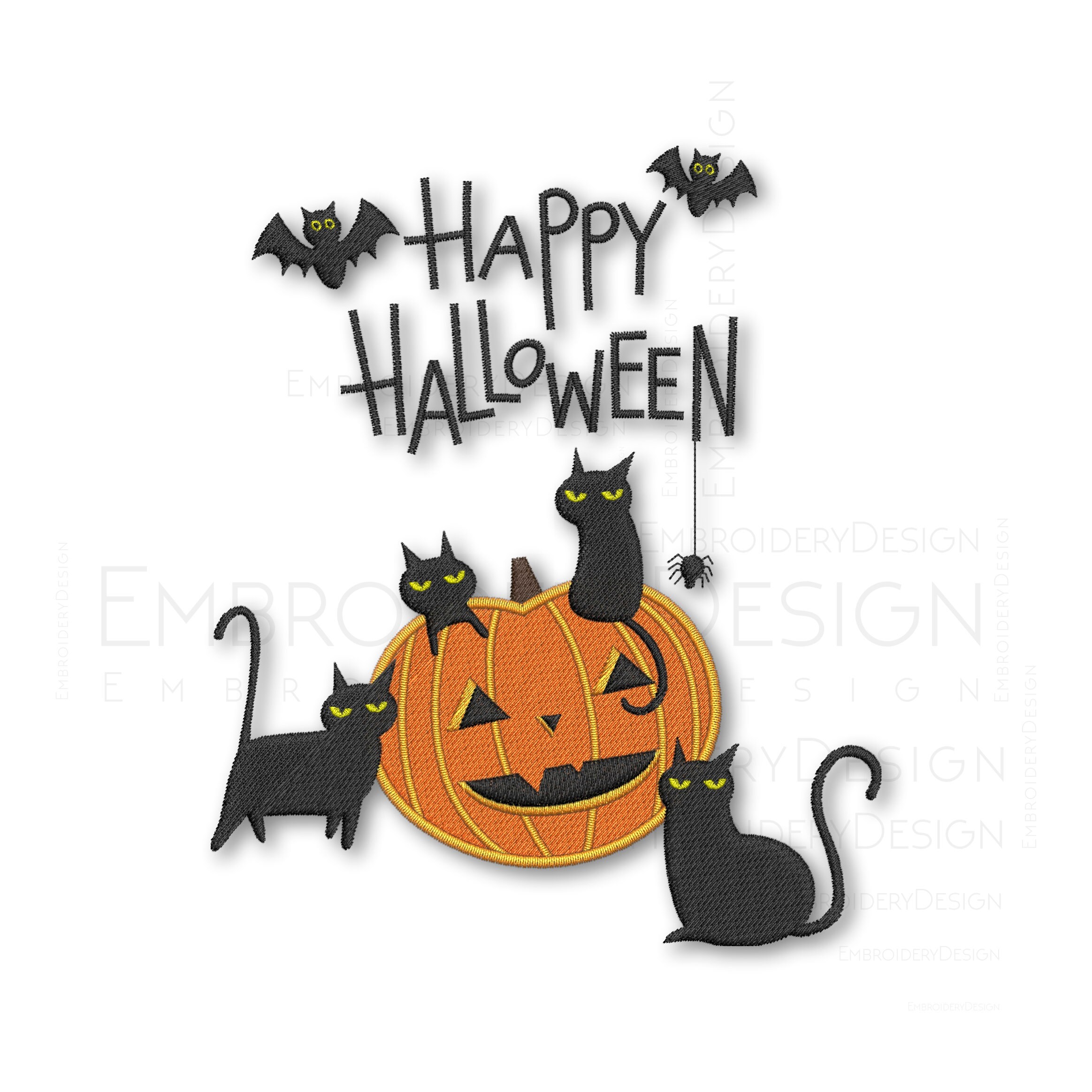 Happy Halloween Pumpkin Black Cat Embroidery Machine Designs