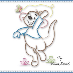 May include: A line drawing of a cartoon kangaroo wearing a blue shirt, with a butterfly flying above it. The image is surrounded by a blue and white border with a scalloped edge. The text "By Anita Körödi" is at the bottom of the image.