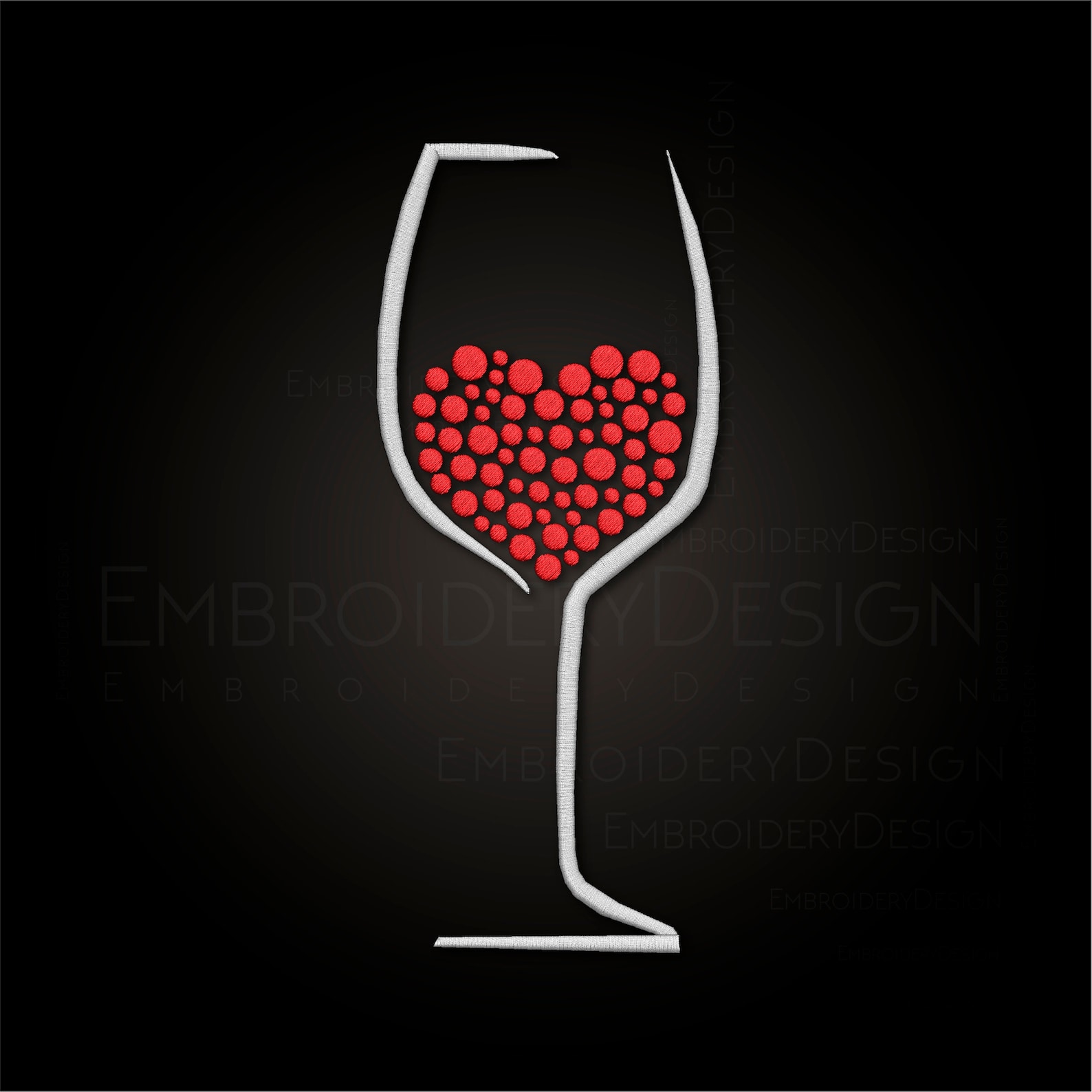 Wine Glass Heart Embroidery Machine Designs Instant Digital Etsy