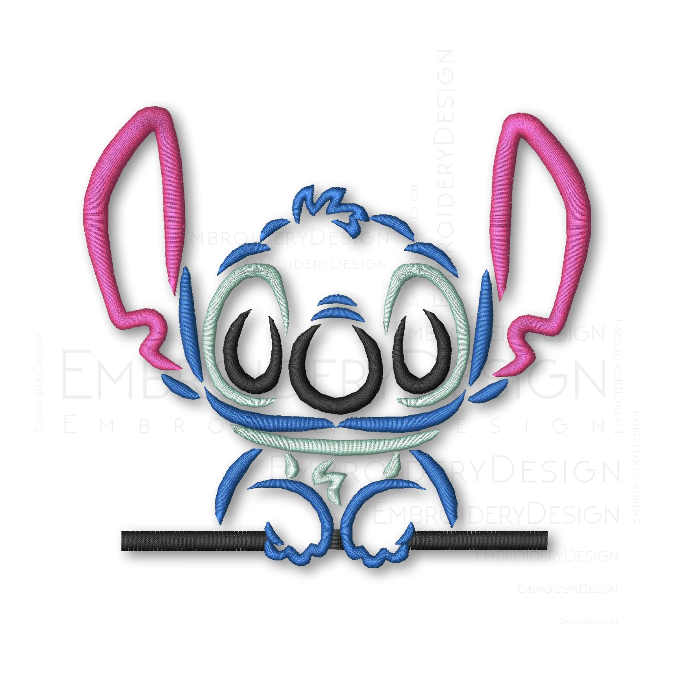 Kawaii Stitch With Hearts Machine Embroidery Design File Lilo 