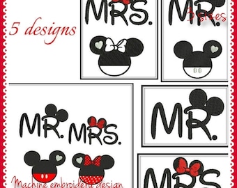 MR&MRS embroidery machine designs Minnie Mickey applique machine pes hoop pattern file digital download marriage