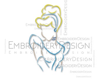 Princess Cinderella Embroidery Design Sketch Pes Instant Digital Pattern