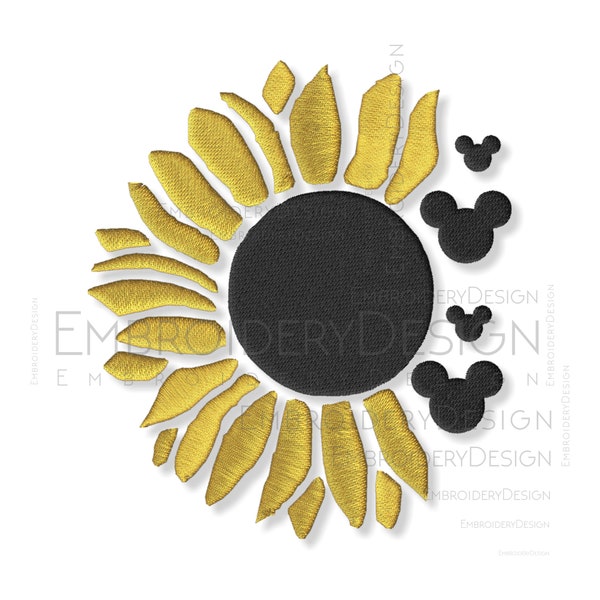 Sunflower Mickey Mouse Embroidery Machine Designs Instant Digital Download Pes File