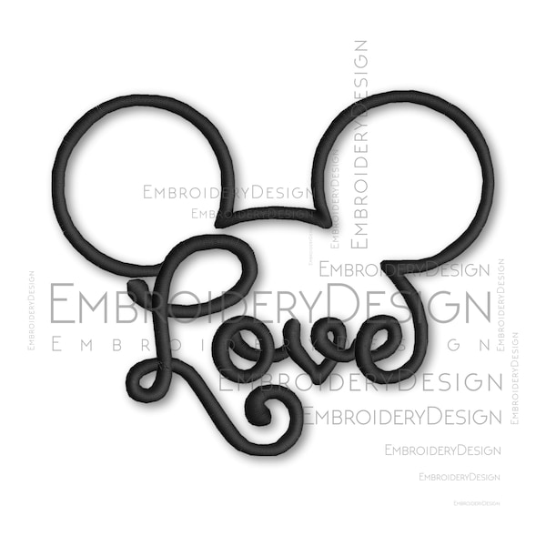 Mickey Mouse head Love Embroidery Machine Designs Love Heart Instant Digital Download Pes File