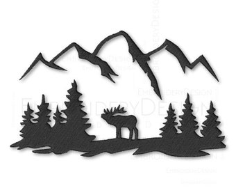 Forest Mountains Deer Embroidery Machine Designs Instant Digital Download Pes File