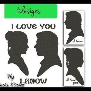 Star Wars Embroidery Machine Designs Han Solo&Leia Pes Digital Download Love Pattern