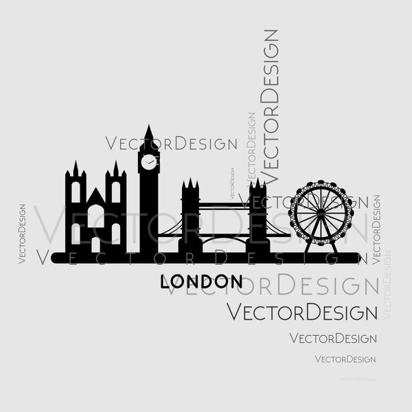 London Skyline v3 Graphics SVG Dxf EPS Png Cdr Ai Pdf Vector Art Clipart instant download Digital Cut Print File Silhouette Cricut