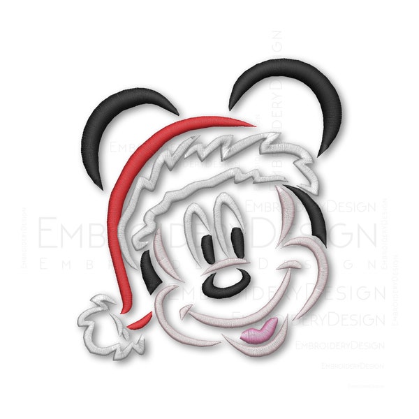 Christmas Mickey Mouse Head Face Santa Red Hat Sketch Embroidery Machine Designs Instant Digital Download Pes File