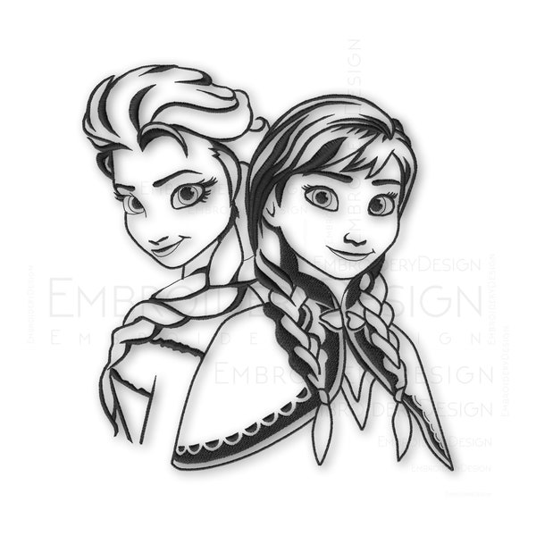 Frozen Princess Anna and Elsa Embroidery Machine Design File pattern digital download pes