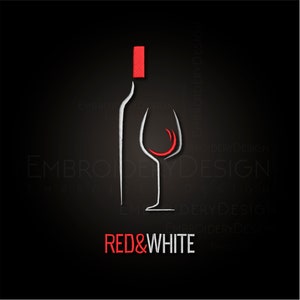 Wine Glass Bottle Embroidery Machine Designs Instant Digital Download Pes File