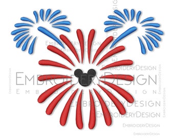Mickey Mouse Fireworks 4th of July Fourth of July Embroidery Machine Designs Love Heart Instant Digital Download Pes File