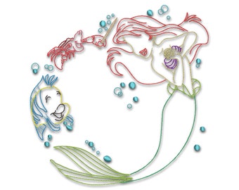 The Little Mermaid Ariel Outline Embroidery Machine Design