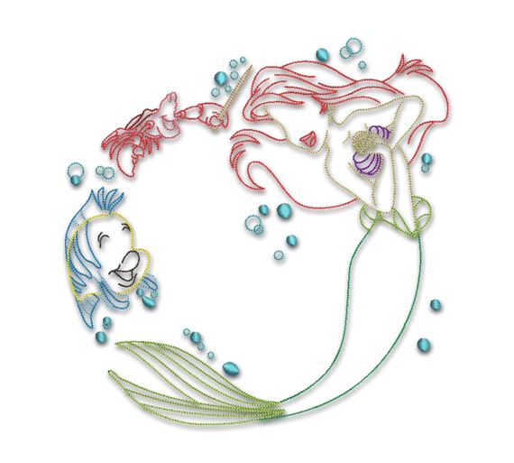 The Little Mermaid Ariel Outline Embroidery Machine Design