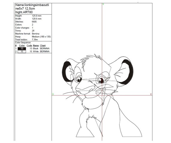 Roi Lion Simba Broderie Machine Design Contour Pes Motif Telechargement Numerique Disney Roi Lion Simba Broderie Machine Design Contour Pes Motif Telechargement Numerique Disney