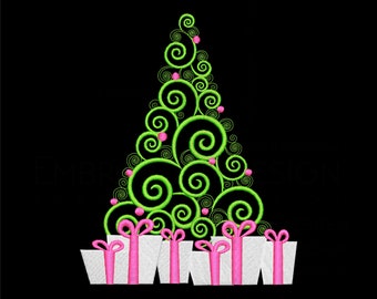 Christmas tree Gift Embroidery Machine Designs Instant Digital Download Pes File