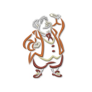 Puede incluir: Un dibujo estilizado de un hombre con un traje marrón, camisa blanca y corbata roja. Está de pie con la mano derecha levantada a la frente, como si estuviera mirando algo en la distancia.