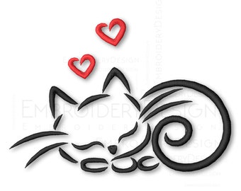 Sleeping Cat Embroidery Machine Design Silhouette pattern digital download pes file